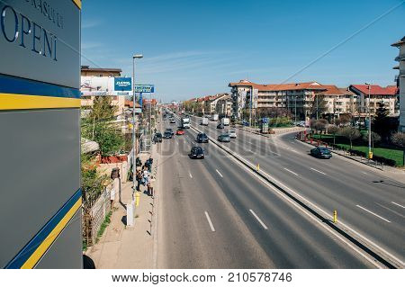BUCHAREST ROMANIA - MAR 31 2016: Bucharest-Ploiesti national route seen from a pedestrian bridge