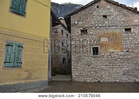 The hill village of Casso in Friuli Venezia Giulia north east Italy. With a population now of only 35 the village is famous locally for having being evacuated following the 1963 Vajont Dam disaster.