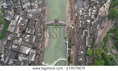 HUNAN CHINA - SEPTEMBER 22 : Old houses in Fenghuang ancient city ( Phoenix town ) on SEPTEMBER 22 2017 in Hunan Province China.
