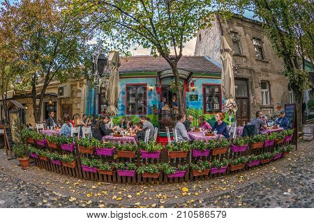 BELGRADE SERBIA - OCTOBER 21 2017 - Restaurant on the old street Skadarlija the main bohemian place of Belgrade.