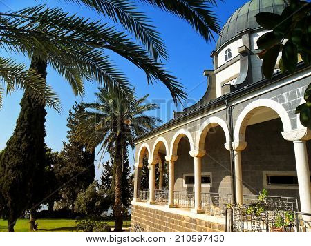 Beautiful view of the Tiberias Church of Blessedness Israel The Sermon on the Mount