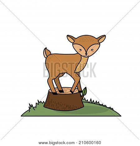 cute deer animal in bole wood tree vector illustration