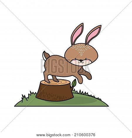 cute rabbit animal in bole wood tree vector illustration