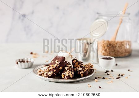 Ice Cream Coated With Chocolate