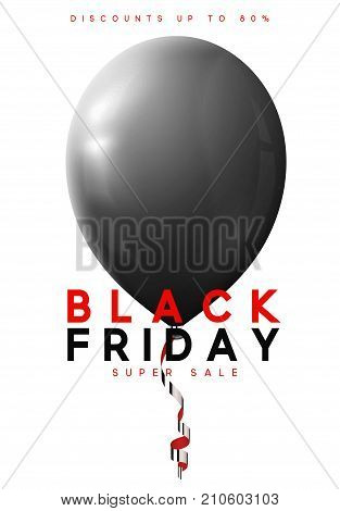 Black Friday sale, banner, poster advert. Card offert promotion design. Background black air balloon
