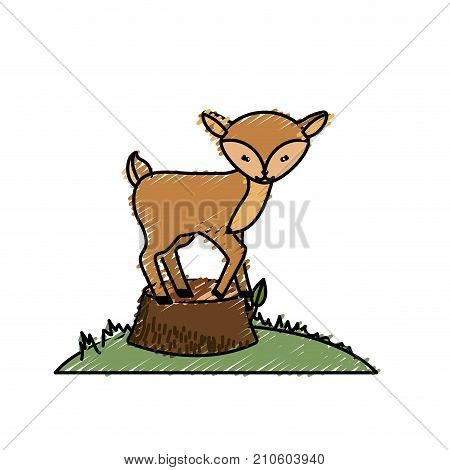 cute deer animal in bole wood tree vector illustration
