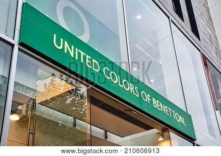 United Colors Of Benetton Sign Stuttgart Koenigsstrasse Daytime Overcast Shopping Season October 24