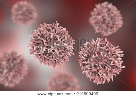 Thyroid cancer cells, 3D illustration. Thyroid cancer awareness image