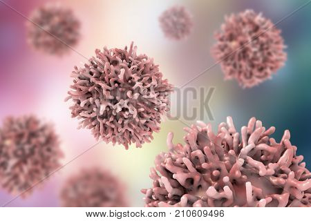 Thyroid cancer cells, 3D illustration. Thyroid cancer awareness image