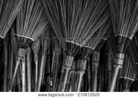 Broom Thai traditional hand craft made by broomstick and wooden.