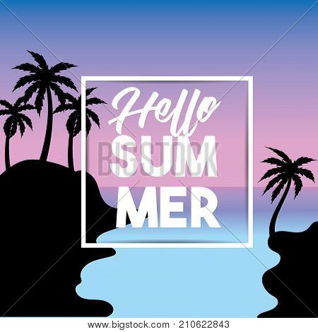 sumer vacation in the island with palm trees vector illustration