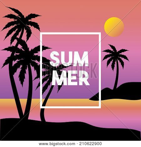 sumer vacation in the island with palm trees vector illustration