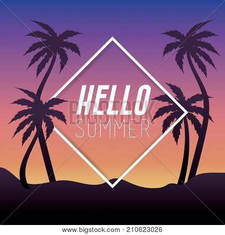 sumer vacation in the island with palm trees vector illustration