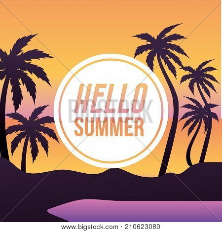 sumer vacation in the island with palm trees vector illustration