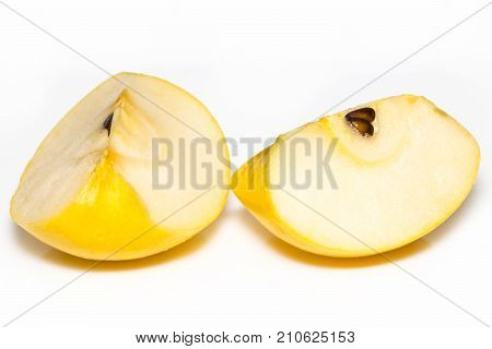 Slice Of  Yellow Apple Fruit  Isolated On White Background
