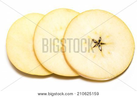 Slice Of  Yellow Apple Fruit  Isolated On White Background