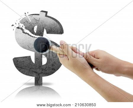 Dollor With Hand Holding Hammer, Breaking Statistics Finance With Hammer, Business Concept