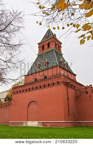 View of the Annunciation Tower. Is the tower of the wall of the Moscow Kremlin . Located in the southern part of the Kremlin wall. The tower was built presumably in 1487-1488.