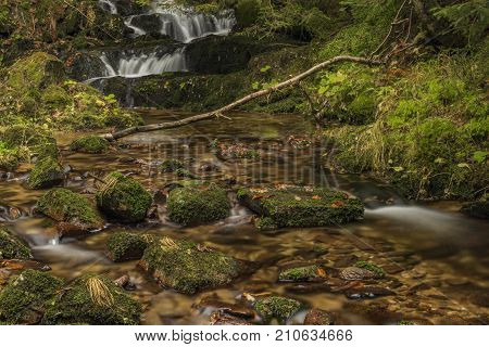 Javori Creek In Krkonose Mountains National Park In Autumn Color Day