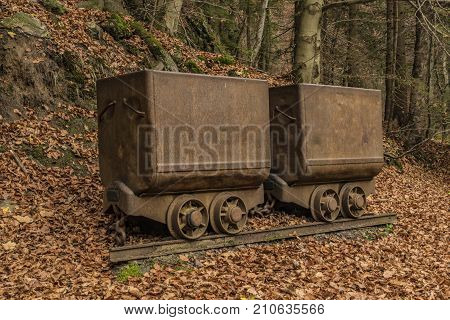 Mine Carts Near Cerny Dul Village In Autumn Color Day