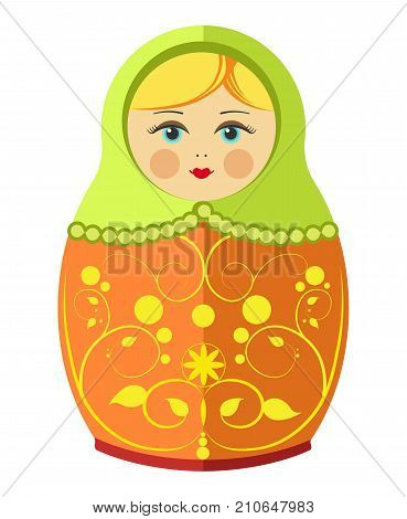 Matryoshka doll or Russian nesting doll with ornament decoration pattern. Vector flat decorative isolated traditional Russia wooden doll toy souvenir