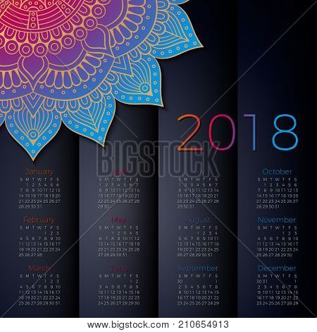 2018 calendar. It can be used for WEB or Print.
