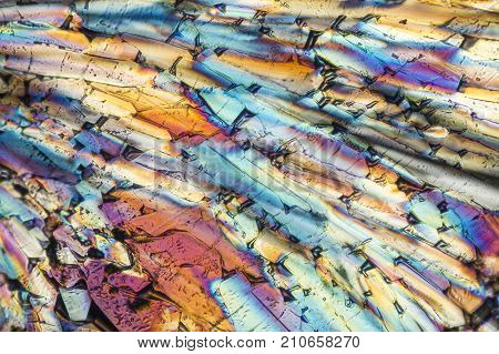 colorful micro crystals of liqueur in polarized light