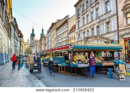 Prague, Czech Republic, September 29, 2017: Havelske Trziste Market In Prague, Havelsk? M?sto (germa