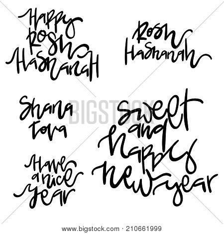 Happy Rosh Hashanah. Shana tova. Sweet and happy new year. Have a nice year. Hand drawn lettering vector illustration.