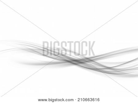 Beautiful abstract futuristic smoke swoosh wave artistic fashion line transparent layout. Liquid silver futuristic high-tech smoke stream border over white background. Vector illustration