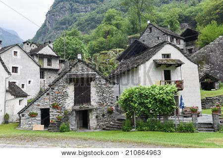 Traditional Rural Village Of Fontana On The Swiss Alps