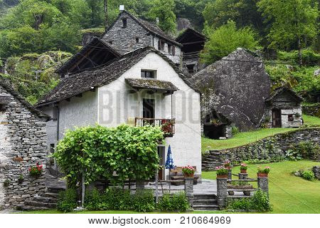 Traditional Rural Village Of Fontana On The Swiss Alps