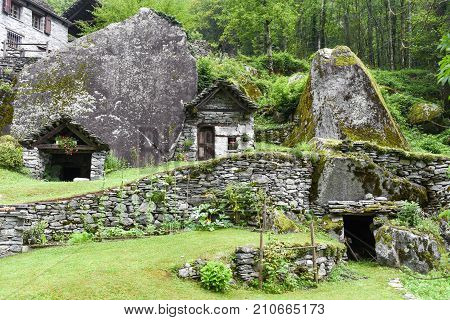 Traditional Rural Village Of Fontana On The Swiss Alps