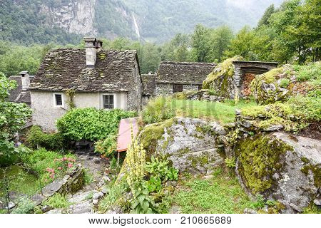 Traditional Rural Village Of Fontana On The Swiss Alps