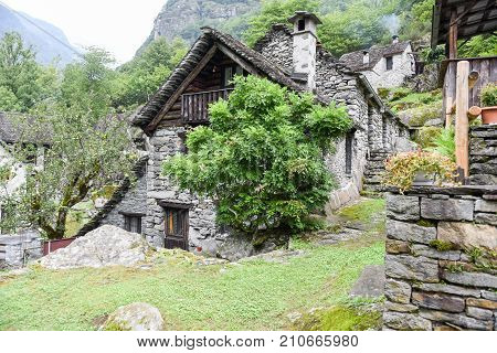 Traditional Rural Village Of Fontana On The Swiss Alps