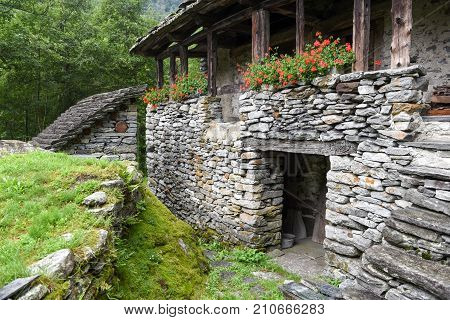 Traditional Rural Village Of Fontana On The Swiss Alps