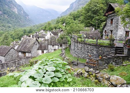 Traditional Rural Village Of Fontana On The Swiss Alps