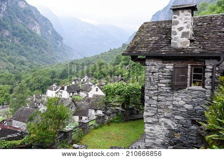 Traditional Rural Village Of Fontana On The Swiss Alps
