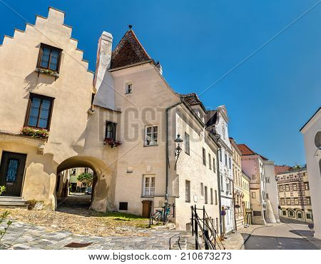Historic Buildings In The Old Town Of Krems An Der Donau, A Unesco Heritage Site In Austria