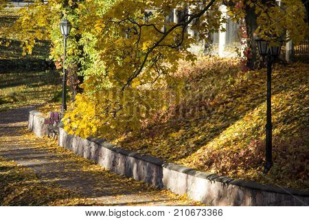 Riga Canal in autumn that flows through Bastion hill park (Bastejkalns). Latvia
