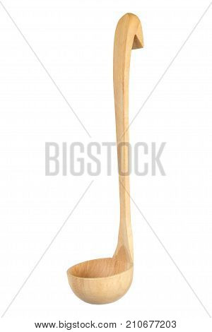 Long wooden ladle isolated on white background