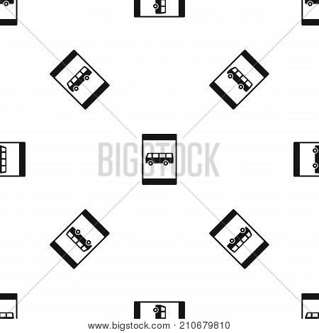 Bus stop sign pattern repeat seamless in black color for any design. Vector geometric illustration