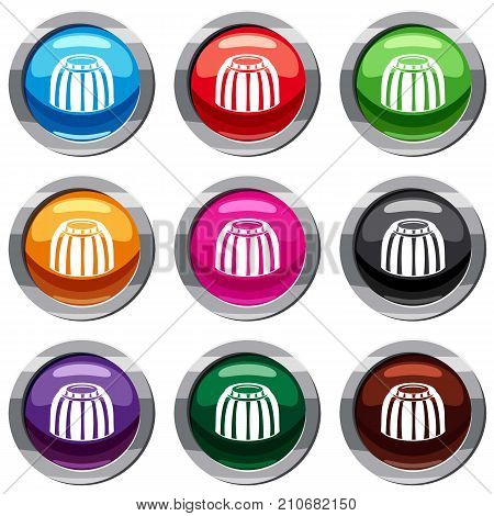 Fruit jelly mold set icon isolated on white. 9 icon collection vector illustration