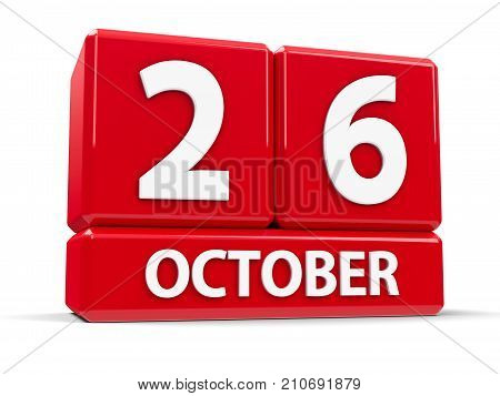 Red cubes - The Twenty Sixth of October - on a white table - National Day in Austria three-dimensional rendering 3D illustration