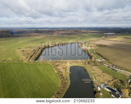 Fields And Ponds Near Lugovaya, Moscow Region. View From Above