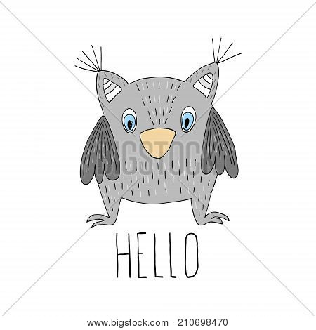 Hand drawn vector illustration with Cute vector owl.