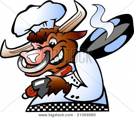 Bull Chef bedrijf A Pan Over zijn nylon