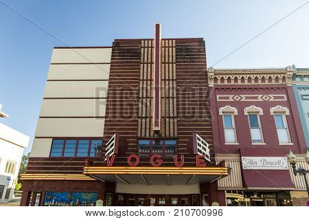Manistee, Michigan, Usa - October 1, 2017: Exterior Of The Historic Vogue Music Theater In Downtown 