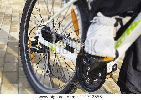 Selective focus of Bicycle gears and rear derailleur.