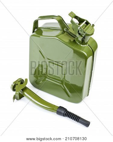 Jerrycan with flexi pipe spout on a white background